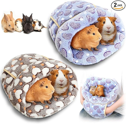 Wenqik 2 Pcs Guinea Pig Hideouts Guinea Pig Bed Washable Bunny Bedding Cuddle Warm Small Pet Sack Supplies Portable Pet Carrier Cage Nest Accessories for Cage(Gray, Pink,Heart)