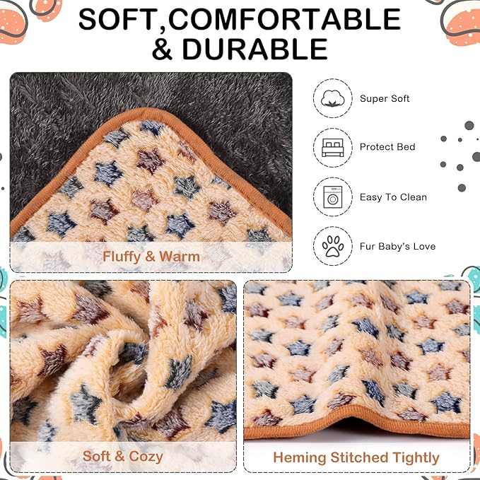 Tudomro 8 Pcs Absorbent Guinea Pig Blankets Washable Small Animal Fleece Bedding Cage Liners Reusable Pet Sleep Mat Pad Cover for Ferret Chinchilla Furniture Protection(Star,16 x 24 Inch)