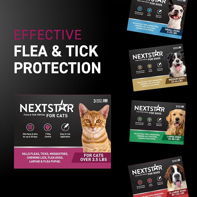 NEXTSTAR Flea and Tick Prevention for Cats, Repellent and Control, Fast Acting Waterproof Topical Drops, Flea Prevention for Cats Over 3.5 lbs, 6 Monthly Doses