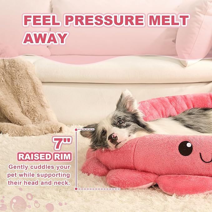 Jiupety Cute Calming Dog Beds Clearance for Large and Extra Dogs, Anxiety Bolster Dog Bed with Octopus Shape, Pink, Red, XL, Boho, Round Pet Bed Cat with Removable Cushion