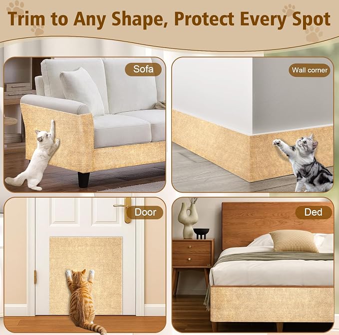 Cat Scratch Furniture Protector – DIY Climb Scratch Mat,Cat Scratch Pad, Couch Protector from Cat Claws, Trimmable Self-Adhesive Carpet for Indoor Sofa, Furniture (Beige, 78.7" x 15.8")