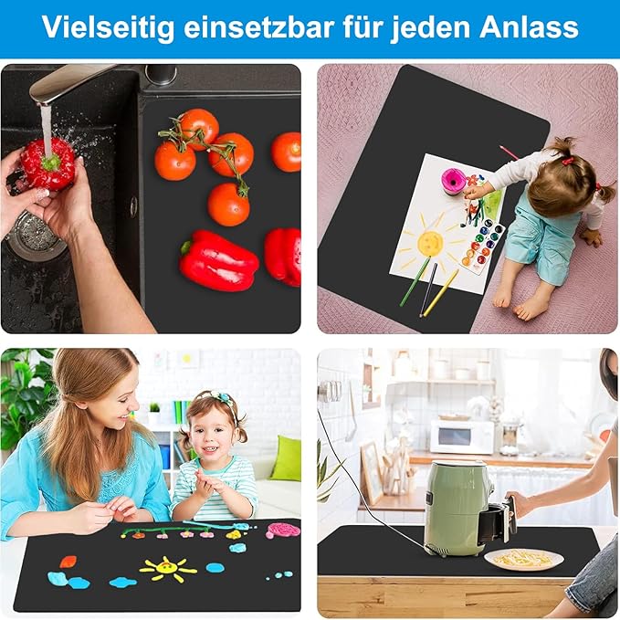 AECHY Silicone Mats for Kitchen Counter 27.5 x 16.5 Inch, 2mm Thick – Multipurpose Silicone Mat Thick Heat Resistant Mat Shipped Rolled Up Kitchen Counter Mat Nonslip Silicone Mats, Black
