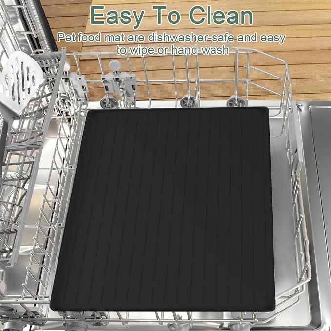 Silicone Dog Food Mat for Cats and Dogs, 18x12 Inch Non-Slip Waterproof Pet Feeding Mat with Raised Edges to Prevent Spills, Easy to Clean Floor Mat for Food and Water Bowls, Lake Blue