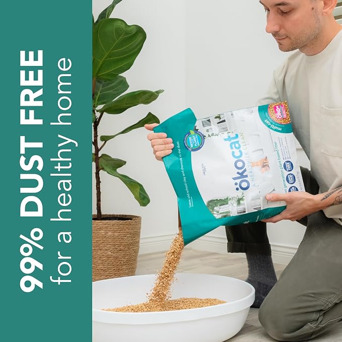 ökocat Multi-Cat Wood Clumping Cat Litter, Unscented, 12.6 pounds - Natural Ingredients, Obliterates Odors with Natural Odor Neutralizer, Clumps Solid, 99% Dust Free, Great for Multiple Cats