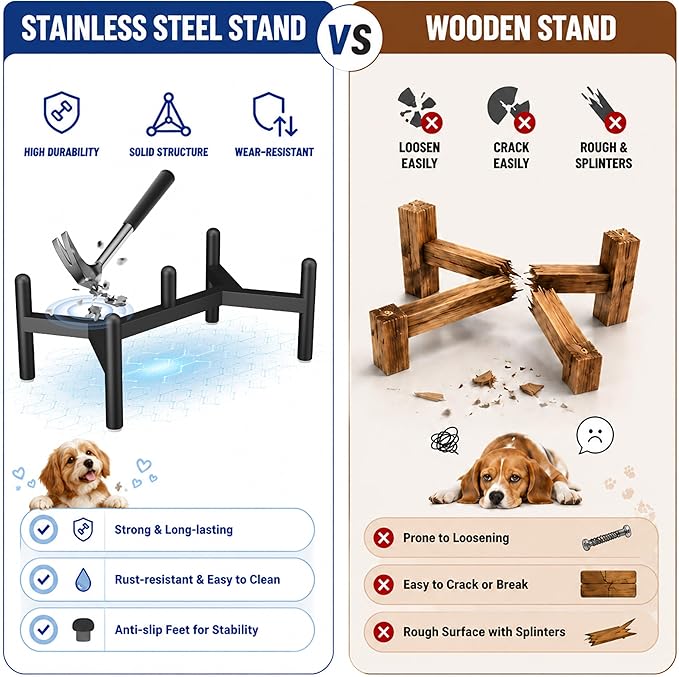 Raised Ceramic Dog Bowl Set - Elevated Double Dishes with Stainless Steel Stand - Food and Water Bowls for Small to Medium Dogs - Each Holds 3.5 Cups (29.57 fl oz) - Black