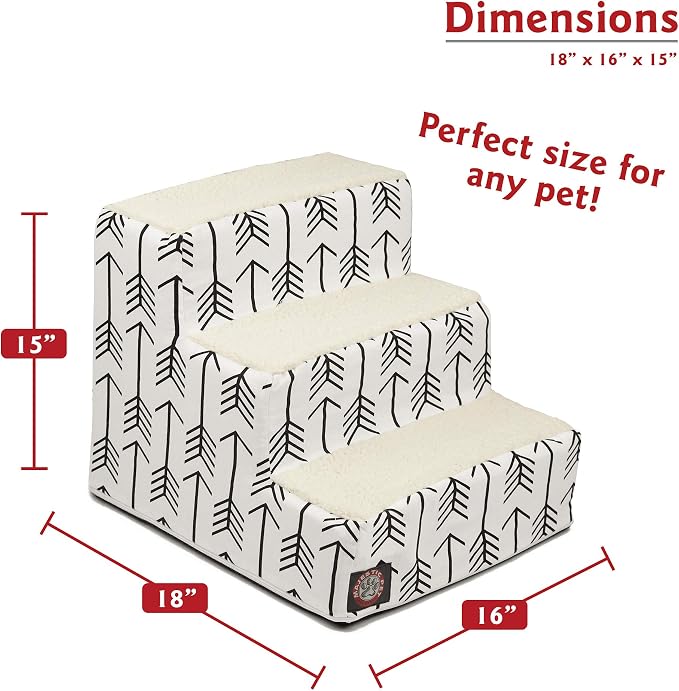 Majestic Pet Portable Pet Stairs | Soft Sherpa Steps Foam Feeling | Steps for Dogs & Cats | Dog & Cat Ramp | Indoor Only | Max Weight: up to 250 Lbs, 3 Step, Arrow White/Black