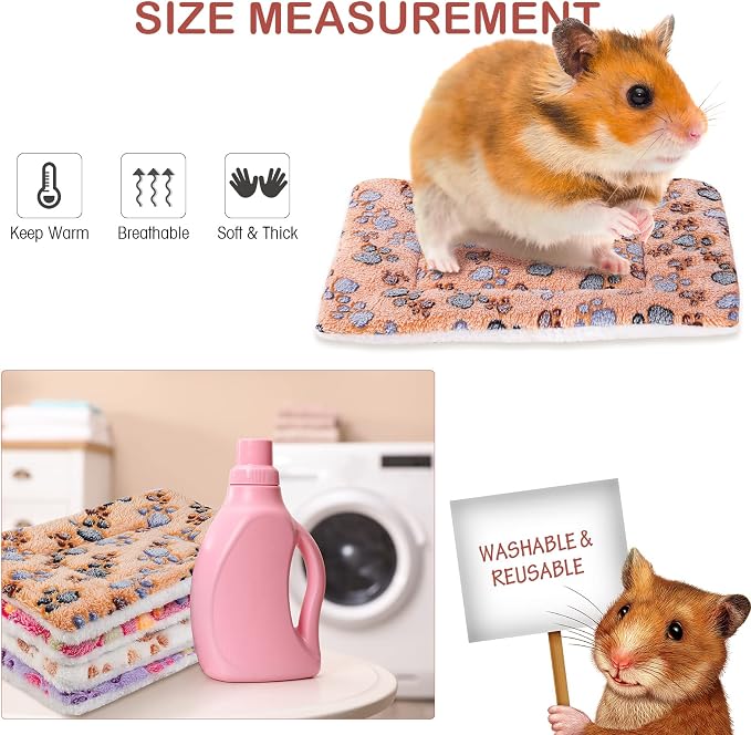 Ripeng 8 Pcs Guinea Pig Bed Mat Fleece Cat Pad Dog Crate Mat for Indoor Warm Reversible Pet Bedding for Small Animal Washable Kennel Crate Pad Cat Carrier(12.6" x 9.8",Bright Color)