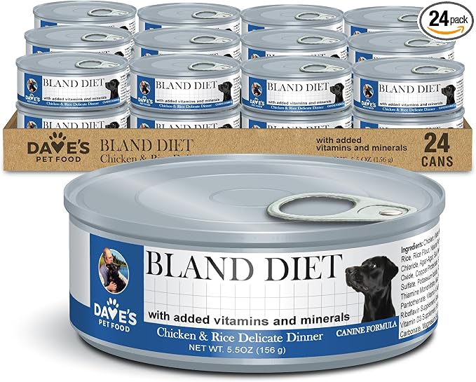 Dave's Pet Food Bland Diet Dog Food (Chicken & Rice), Upset Stomachs, Easy to Digest Pate, Gluten & Wheat Free, Complete & Balanced Meal or Topper, Limited Ingredient, 5.5 oz (Case of 24)