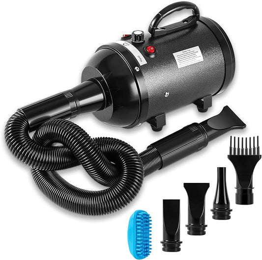 NESTROAD Dog Dryer, 4.3HP/3200W High Velocity Pet Hair Dryer, Stepless Adjustable Speed, Quick-Drying, Reduce Noise & Heat Insulation, 4 Nozzles and a Brush, Black