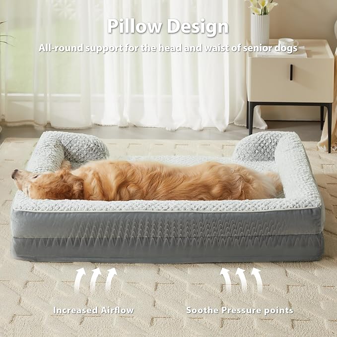 LEXTRO Orthopedic Dog Bed for Extra Large Dogs 48x35Inch, Egg Crate Foam Bed for Extra Large Dogs, Equipped with Removable Waterproof Pillow Cover and Anti-Slip Bottom, Pet Bed