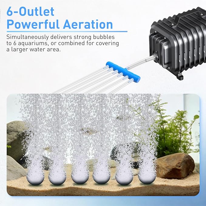 317GPH Aquarium Air Pump, Adjustable Quiet Fish Tank Bubbler, Commercial Air Pump with Completely Accessories, Oxygen Aerator Pump for Aquariums, Ponds, Hydroponics