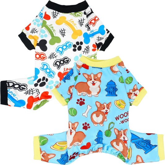 2PCS Dog Pajamas for XXL Sized Dog Pjs Clothes Puppy Onesies Outfits Pet Jammies Boy Girl Male Female Apparel Soft Strechy Paw Bone Print XXL