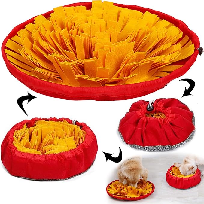 AWOOF Pet Snuffle Mat for Dogs, Interactive Feed Game for Boredom, Encourages Natural Foraging Skills for Cats Dogs Bowl Travel Use, Dog Treat Dispenser Indoor Outdoor Stress Relief (Yellow)