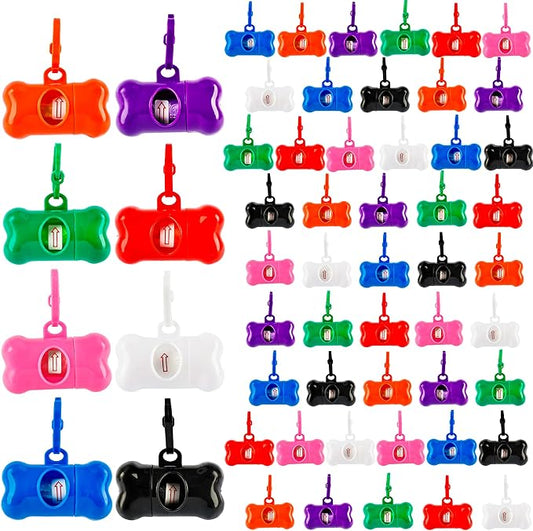 56 Pack Dog Poop Trash Bag Holder Dispenser Bone Shaped Puppy Poop Waste Bag Holder Plastic Leak Proof Pet Waste Disposal Bag for Leash with Hook Walking Dog Outdoor Camp Pet Supplies