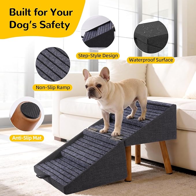 Dog Stairs for Small Dogs 17" H 2-in-1 Foldable | Wooden dog stairs for couch 2-in-1 ottoman steps Non-slip walking surface for puppy senior injured dogs Compact space-saving