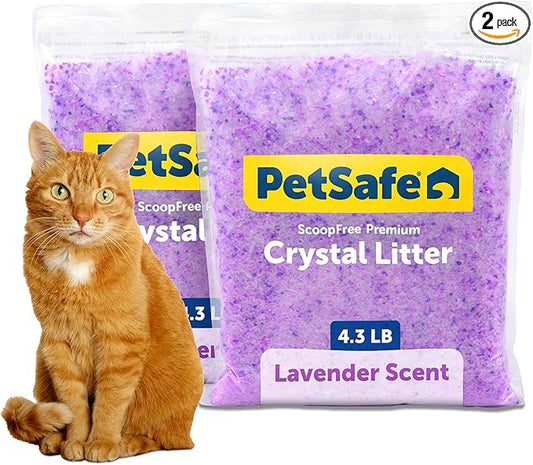 PetSafe ScoopFree Premium Crystal Cat Litter - Outperforms Clay Litter - Refill Packs - Reusable Tray Compatible - Lavender Scent - 4.3 lb Bags - 2 Pack