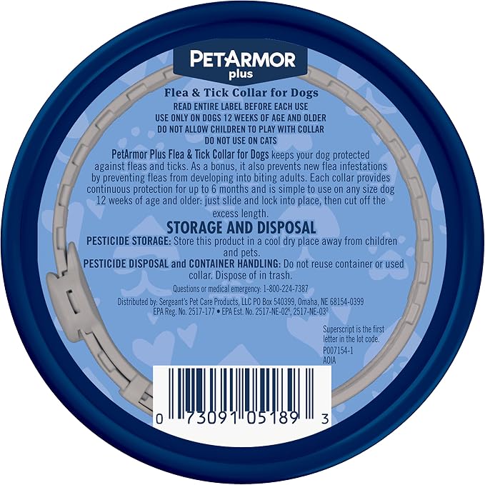 PetArmor Plus Flea & Tick Collar for Dogs, Kills Fleas & Ticks, Long Lasting Protection for 12 Months, Water Resistant, One Size Fits All, 2 Collars
