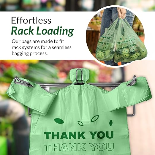 Reli. Biodegradable Thank You Bags | 525 Count (11.5" x 6.5" x 21") | Green Plastic Bags with Handles | Ideal for Grocery, Shopping, Food Take Out, Small Business | Oxo-Biodegradable Plastic