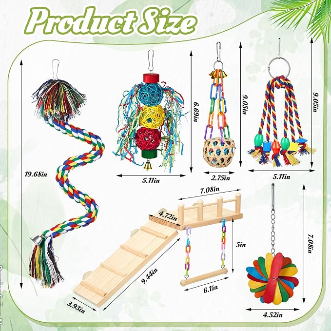 6 Pcs Parakeet Cockatiel Bird Toys, Parrot Swing Chewing Hanging Toys, Colorful Style Parrots Cage Accessories, Interactive Chew & Climb Play Set (Interactive Style)