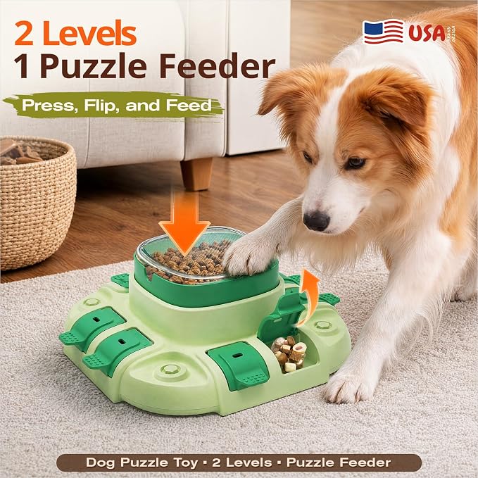 KADTC Dog Puzzle Toy, 2 Levels of Challenge, Push-to-Release Treat Dispenser, Slow Feeder & Mental Stimulation Enrichment Toy for Small Medium Large Dogs