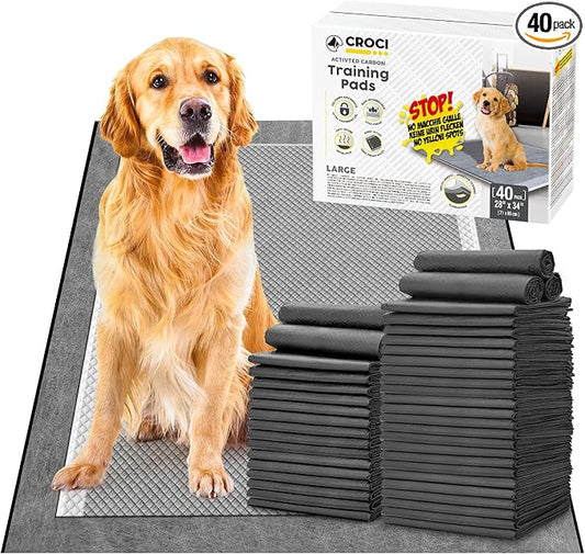 CROCI Charcoal Puppy Pads with Adhesive Tabs, 28x34in Extra Large Pee Pads for Dogs, Odor-Control Super Absorbent Quick-Dry Leak-Proof, Disposable (40 Counts)