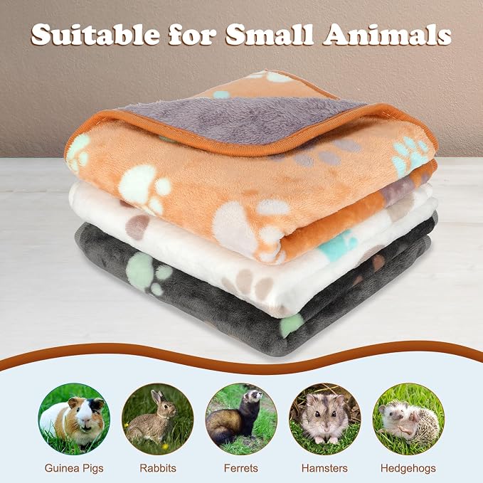 YUEPET Waterproof Guinea Pig Blankets Washable 3 Pack Small Animal Fleece Cage Liners Pet Soft Sleep Mat Pad Cover Warm Flannel Throw for Hamster Guinea Pig Rabbit Chinchilla Hedgehog Ferret 48"×24"