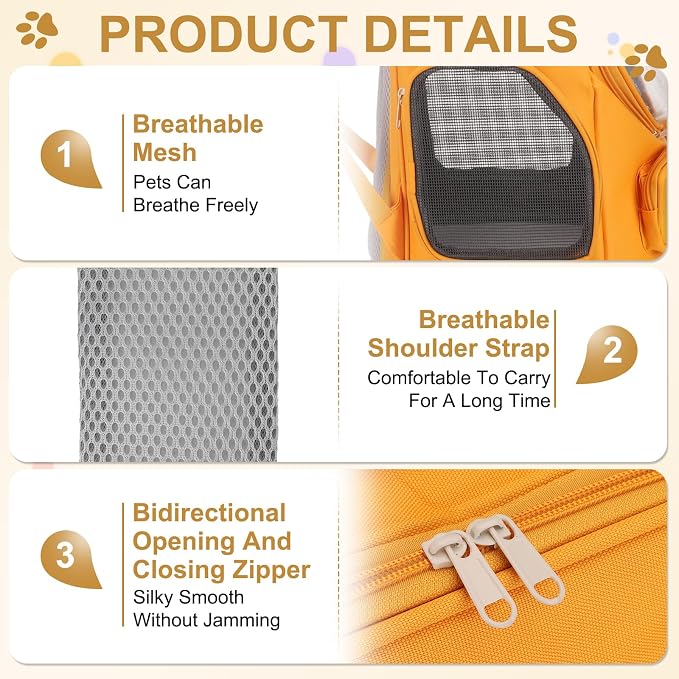 Pet Backpack Carrier, Portable and Ventilated, Oxford Cloth, Dog Cat Travel Bag with Transparent Cover 13.78", (Orange, 1 Pcs), Intended for Hiking/Camping/Traveling