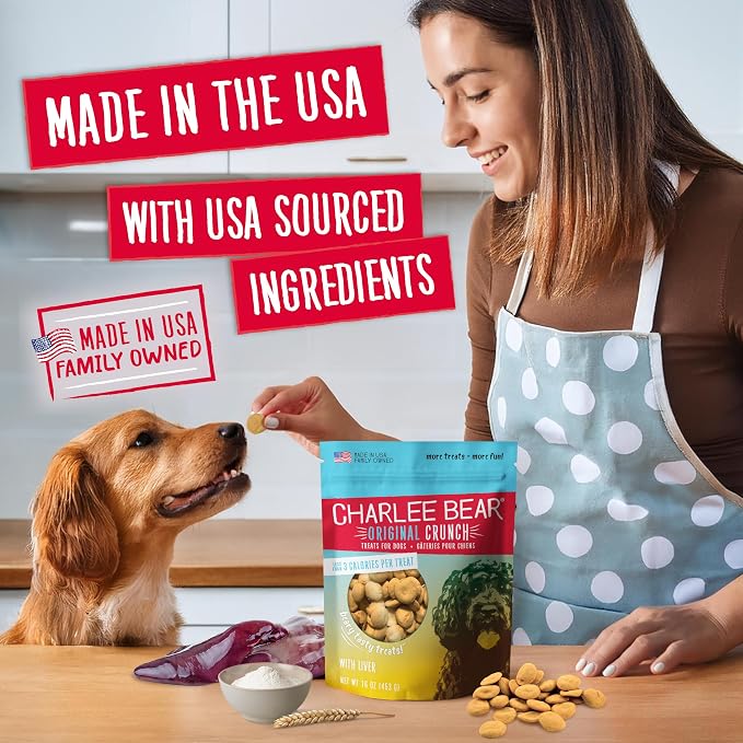 Charlee Bear Original Crunch Dog Training Treats, Liver Flavor, 3 Calories Each, Low Calorie Natural Rewards for Puppies to Adult Dogs, Made in USA, 6 oz (3-Pack)