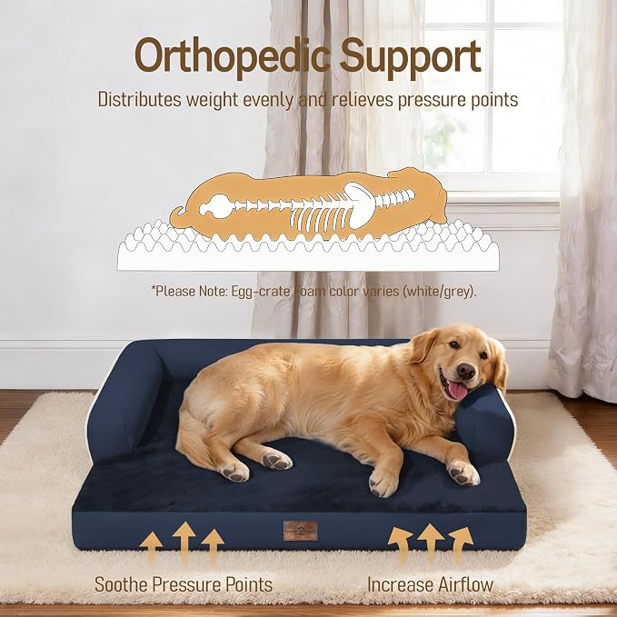Comfort Expression Extra Large Dog Bed - Orthopedic Pet Bed with Washable Removable &Waterproof Cover Sofa Pet Couch with Foam Support for Big Size Dogs with Bolster, 45x35