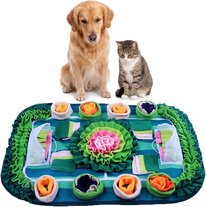 Large 30"x20" Snuffle Mat for Dogs and Cats, Soccer Field Pet Puzzle Toy, Non-Slip Fleece Foraging Mat for Mental Stimulation, Slow Feeder for Pups and Rabbits
