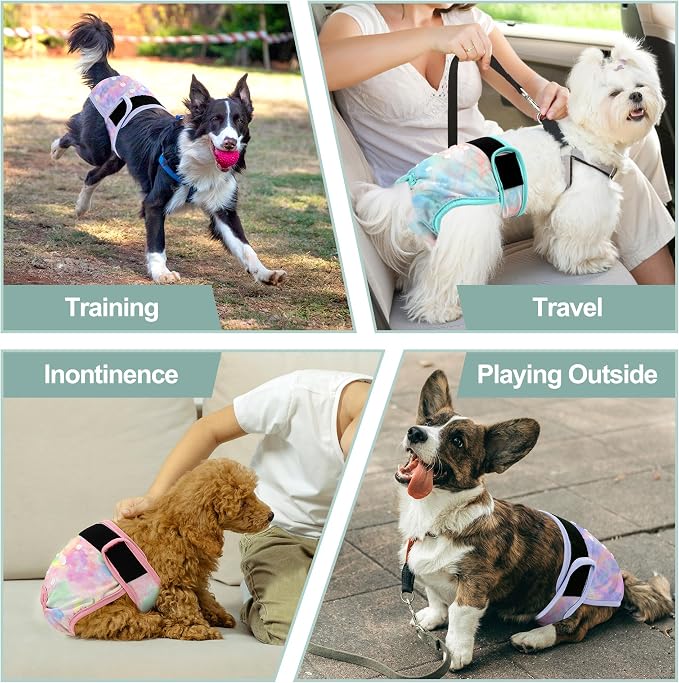 3 Pack Female Dog Diapers - Reusable Diapers for Doggie in Heat - Highly Absorbent Dog Diapers Female for Pet Incontinence with Adjustable Snaps (Tie Dye, L)