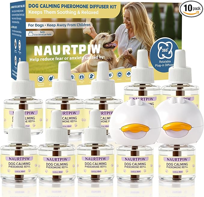 Dog Calming Diffuser 10 Pack (2 Plug-in Diffusers + 8 Refills), 240 Days Supply, Dog Pheromone Diffuser for Anxiety Relief, Reduce Barking, Chewing, Aggression, Indoor Urination & Separation Anxiety