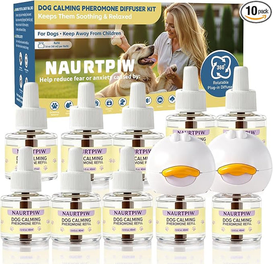 Dog Calming Diffuser 10 Pack (2 Plug-in Diffusers + 8 Refills), 240 Days Supply, Dog Pheromone Diffuser for Anxiety Relief, Reduce Barking, Chewing, Aggression, Indoor Urination & Separation Anxiety