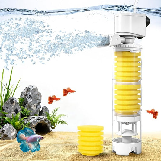Vehipa Fish Tank Filters, 4-in-1 Aquarium Filter for Multi-Layer Filtration, Adjustable Oxygenation & Wavemaker, Ultra-Quiet Water Circulation for 40-70 Gallon Aquariums, 225GPH