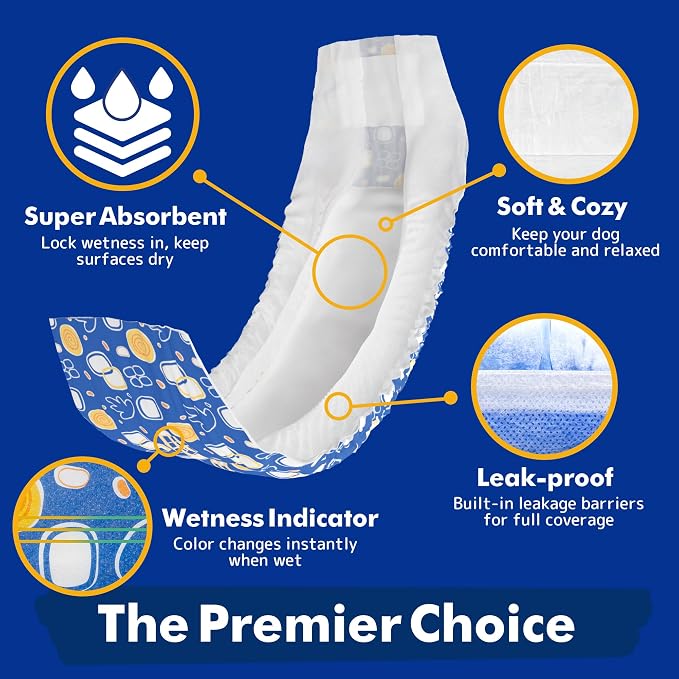 MICOOYO Male Dog Diapers, Disposable Male Dog Wraps with Wetness Indicator, Super Absorbent | Leak Proof Doggie Diapers for Incontinence, Marking, Puppy Training, S, 12-19-inch Waist, 20 Counts
