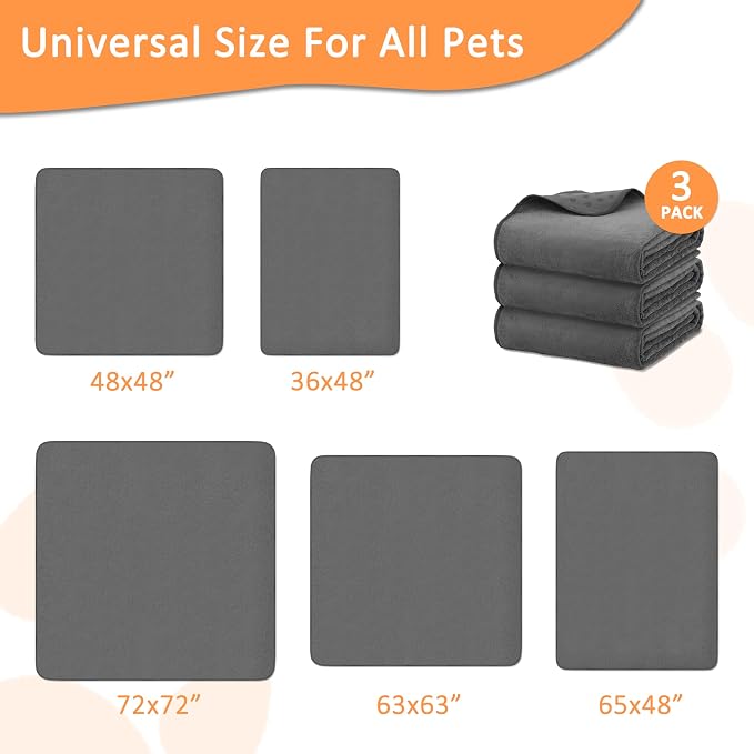 Bunlitent Washable Pee Pads for Dogs 65'' x 48'', 3 Packs Extra Large Reusable Dog Mat with Quick Dry, Fast Absorbent Pet Whelping Pads, Puppy Playpen Mat for Incontinence, Housebreak, Crate, Grey