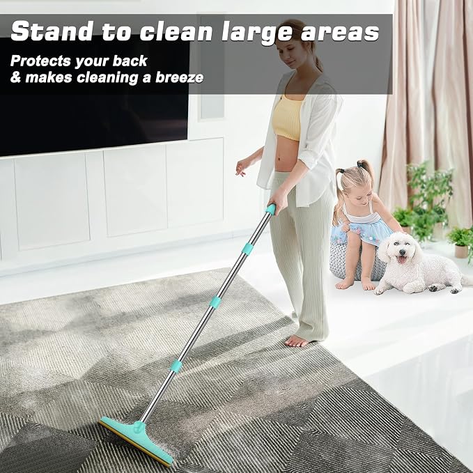 B-Land Carpet Rake for Pet Hair Removal, Reusable Pet Hair Remover with 60” Adjustable Long Handle, Carpet Scraper Dog Cat Hair Remover Tool for Rugs, Mats, Couch, Furniture Blue