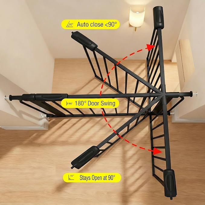 Extra Wide Pressure Mount Baby Gate Walk Through Auto Close White Metal Child Dog Pet Indoor Safety Gates for Stairs,Doorways,Kitchen and Living Room (43.31"-48.03"/110-122CM, Black)