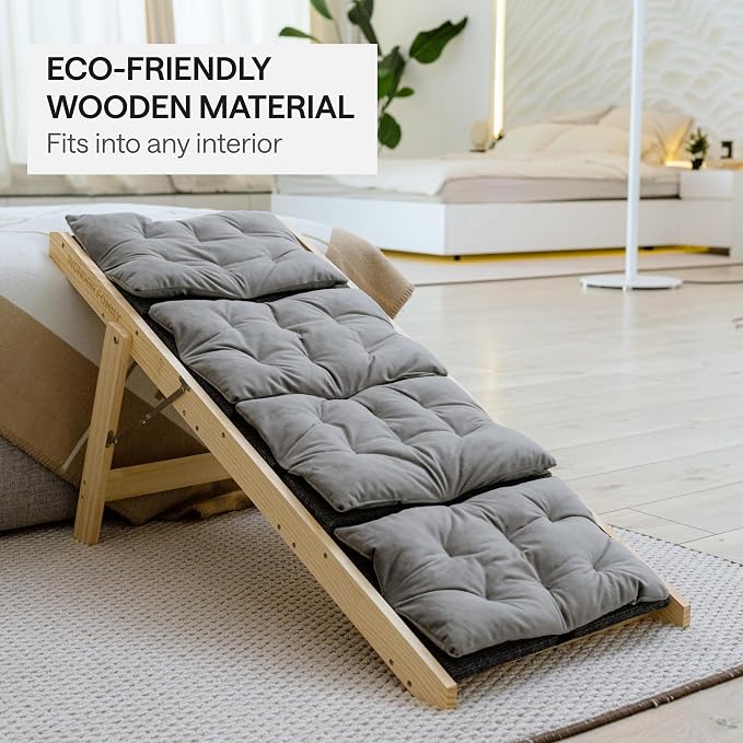 Folding Dog Ramp for Bed and Car - Transforms into Step Dog Stairs for Small, Medium, Large Breeds - Wooden Pet Stairs for Dogs to Get on Bed - Folding Pet Steps for Indoor & Outdoor Use