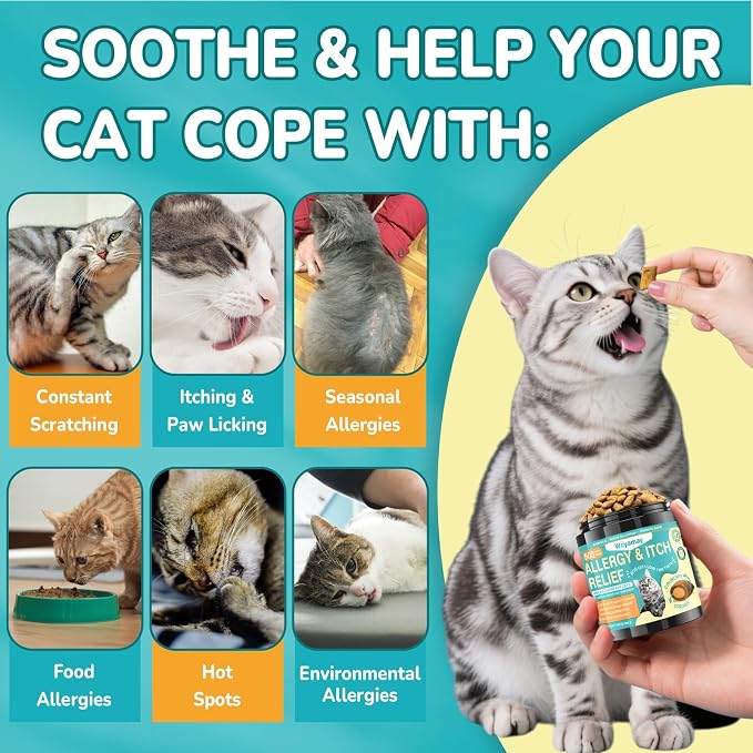 Cat Allergy Relief Chews & Dog No Chew Spray Bundle | Anti-Itch Chews for Cats with Seasonal Support & Bitter Apple Spray for Dogs to Stop Chewing and Licking | Multi-Pet Skin Comfort & Behavior Care