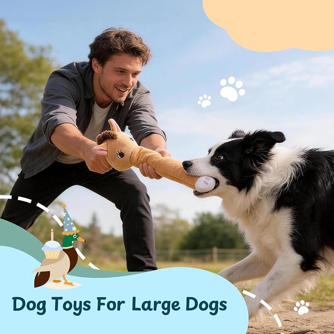 Nocciola Dog Squeak Toys 3pcs, Dog Toys to Keep Them Busy for Aggressive Chewers, Hide and Seek Crinkle Dog Toy for Large Dogs, Long Face Wild Animals Playground Series