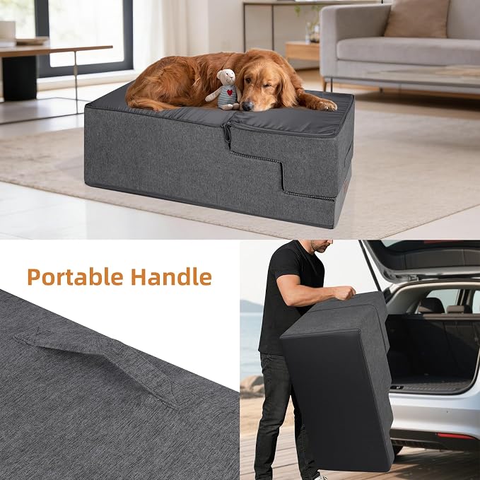 Dog Stairs for Large Dog, 22.5" H, 5-Step Pet Steps for High Bed Couch Sofa and Chair, Non-Slip Pet Ramp for Injured & Senior Pets with Washable Cover and Durable High Density Foam, Grey
