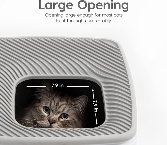 IRIS USA Cat Litter Box Top Entry with Scoop, Covered Dog Proof Litter Box Design, Enclosed Square Style Litterbox with Odor Control, Easy to Clean for Cats, Gray
