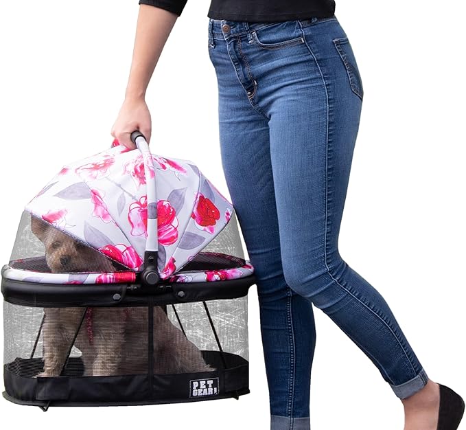 Pet Gear No-Zip View 360 Pet Carrier & Car Seat, Blossom, 20-inch | Push Button Entry, For Small Dogs & Cats, 360 Degree Visibility
