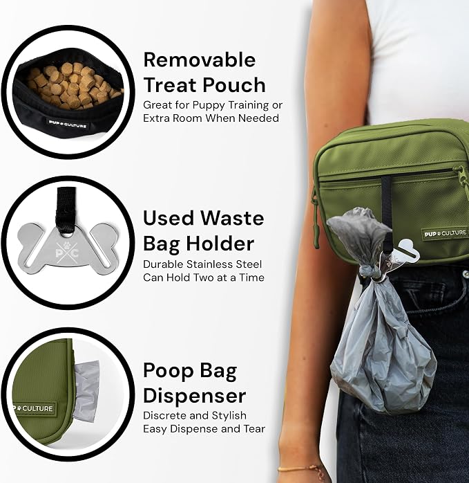 Pup Culture Dog Treat Pouch with Poop Bag Dispenser and Removable Treat Pouch | Cross Body Dog Walking Bag | The Perfect Puppy Training Tool and Even Better Gift