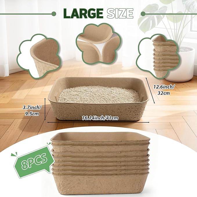 Disposable Litter Boxes for Cats 8-Pack Extra Thick & Sturdy Box Eco-Friendly Cat Travel Cardboard Portable Kitty Litterbox Jumbo Litter Pans for Kitten Leakproof Sustainable for Indoor Outdoor Use