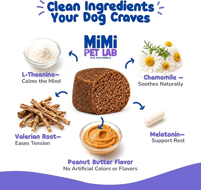 Calming Soft Chews for Dogs - 90 Peanut Butter Treats - Anxiety Relief with Melatonin, Chamomile & Valerian Root - Support for Separation, Storms & Travel.