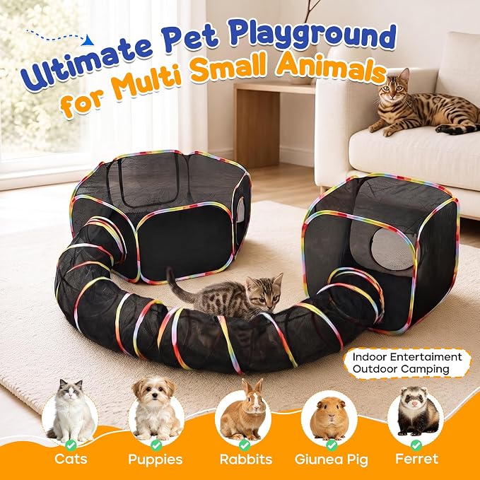 Petizer Outdoor Cat Enclosures - Upgrade 3-in-1 Outdoor Catio Set with Extra Large Tents & Tunnel for Yard & Travel, Portable Cat Playpen for Kittens, Cats, Puppies & Small Animals with Storage Bag