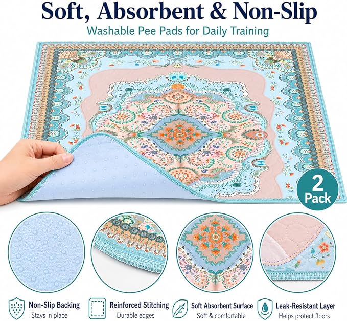 Washable Pee Pads for Dogs, 36"x36" 2 Pack Reusable Puppy Pads Pet Training Pads, Super Absorbent, 100% Waterproof Dog Pee Pads, Whelping, Housebreaking, Incontinence, for Playpen