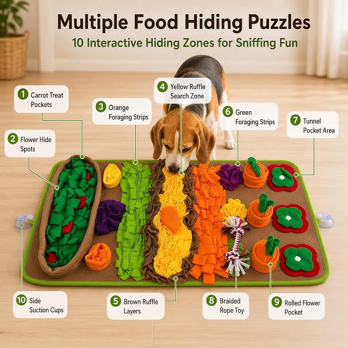 Snuffle Mat for Dogs – Extra Large 32'' x 20'', Washable Slow Feeder Dog Toy, Durable Interactive Dog Puzzle for Mental Stimulation & Nosework Training, with Anti-Slip Suction Cups